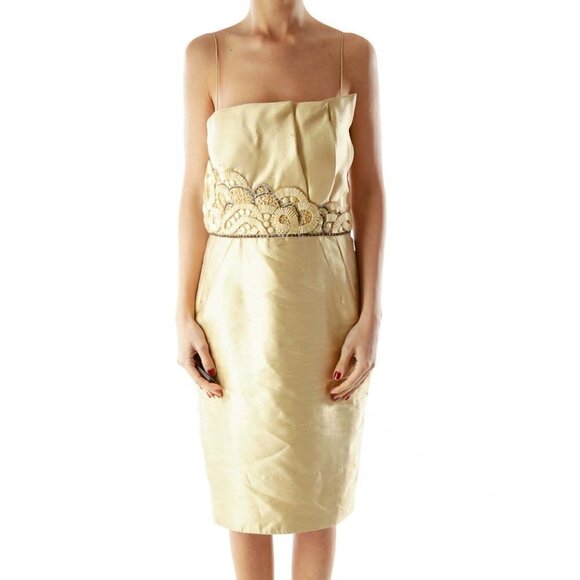 SEBASTIAN'S Dresses & Skirts - SEBASTIAN'S Gold Strapless Beaded Textured Dress